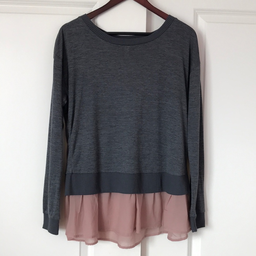 Heathered Gray & Blush Peplum Top